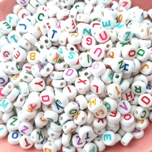 7x4mm Random MIX Alphabet Letter Beads Rainbow Colour on White Round Beads Charms Craft for Neclaces Bracelet Jewellery Making DIY UK