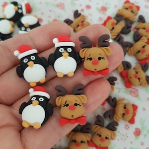 5/10 Assorted Pinguin Rentier Weihnachten Feiertage Flatback Harz Cabochon Verschönerung Decoden Craft Card Bow Charm DIY UK