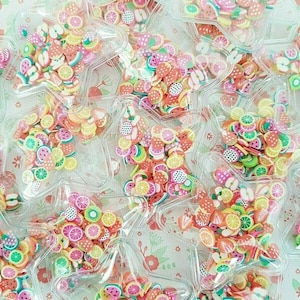 2/4 gran transparente estrella agitado lleno de mini frutas Fimo Clay Slices Applique Embellecimientos Craft Hair Bow Card Topper