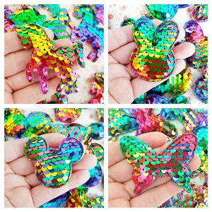 3/6 hellen Regenbogen Pailletten Meerjungfrau Stern Herz Einhorn Maus Schmetterling Gepolsterte Applikation Verzierungen Handwerk Haarschleife Karte Topper Stirnband DIY