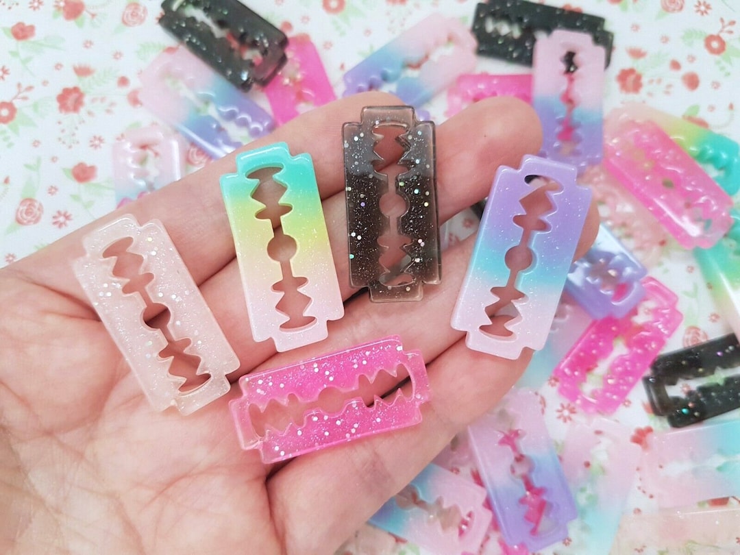 Pink Glitter Razor 3/6/10 Assorted Lovely Pastel Kawaii Glitter Razor Cabochons Resin ...