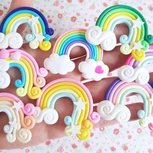 2/4 Best Quality Large Pastel Rainbow Star Cloud Polymer Clay Embellishment Decoden Cabochon Crafts Jewellery Making DIY UK *NOT Edible*