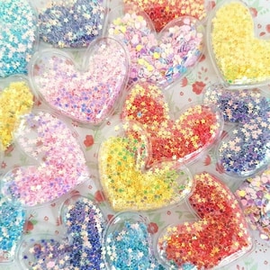 3/6 assortiment de grands shaker coeur transparent rempli de mini confettis sequins appliqués embellissements artisanat cheveux noeud décoration de carte