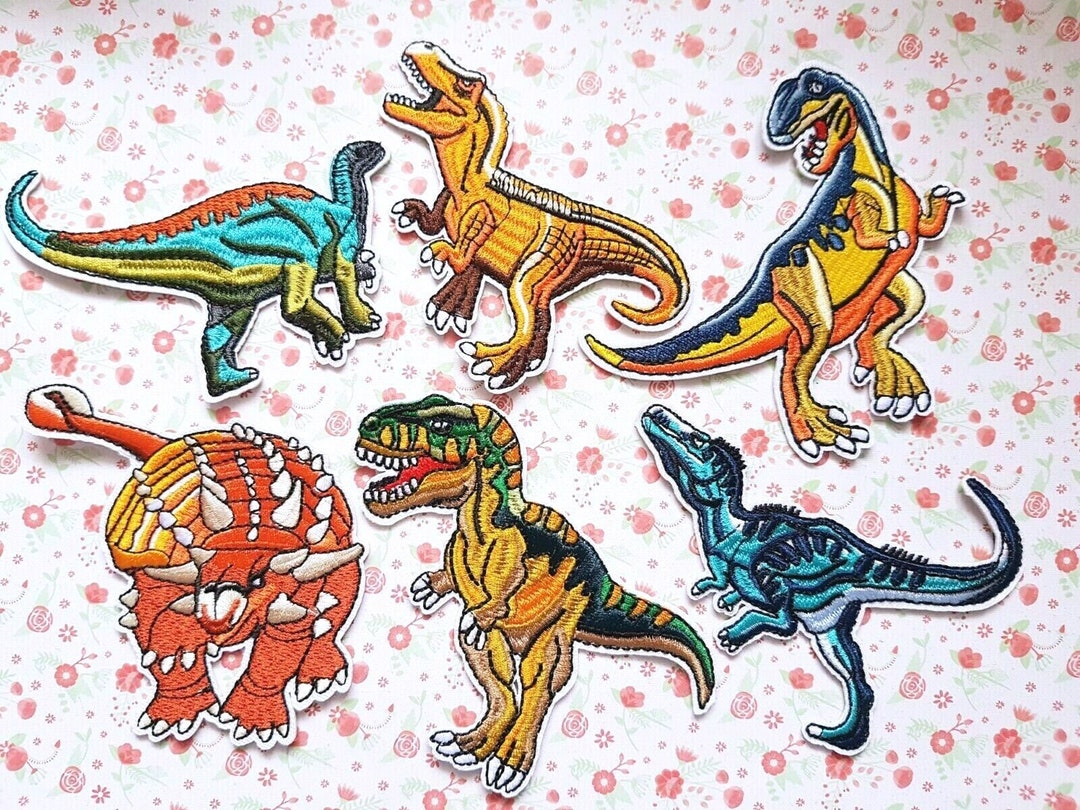T-Rex Dinosaur Embroidered Iron-On Patch - Jurassic Park Style, Raptor & Triceratops Design 3 thumbnail image