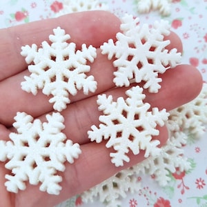 5/10 Glitter Snowflakes Flatback Resin Cabochon Embellishments Decoden Scrapbooking Craft Charms Jewellery DIY UK