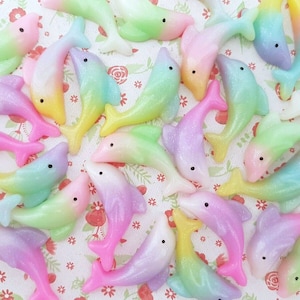 5/10 Pastel Shimmer Ombre Dauphin Flatback Résine Embellissement Artisanat Decoden Cabochon Charm DIY * NON COMESTIBLE *