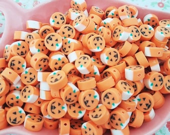 50/100pcs x 10mm kwaliteit schattige Halloween pompoenen polymeer klei kralen stretchy armband sieraden kids CRAFT UK * NIET eetbaar *