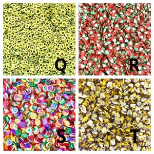 May include: Assortment of colorful fruit-shaped polymer clay charms, including avocado, watermelon, lemon, and pear slices. The charms are perfect for adding a touch of whimsy to crafts, jewelry, and slime.