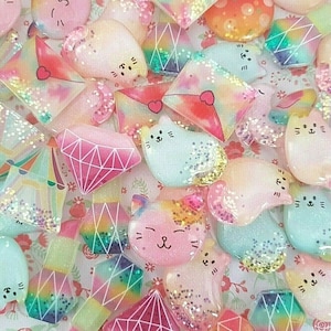5/10 sortidas kawaii glitter gato batom diamantes unicórnio carta de amor cabochões base plana resina artesanato amuletos diy reino unido (gancho/sem gancho)