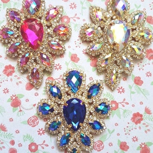 Sparkly AB Crystal Flower Rhinestones Applique Claw Glass Stones Gold Base Crystal Glass Diamante Rhinestone Gems Wedding DIY Craft