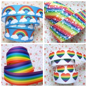 22/25/38mm (7/8" 1" 1"1.5") Leuchtender Regenbogen Stern Streifen Herz Liebe Leiste Band Handwerk Schnullerclip Haarschleife Machen Kuchen Hundehalsband Nähen UK