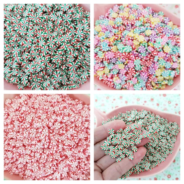 10 g/20 g de qualité vacances de Noël rouge vert arc-en-ciel menthe poivrée bonbons tranches d'argile fimo saupoudrer Decoden Slime Nail Art CRAFT UK * non comestible *