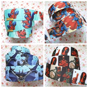 22/25mm Superhero Cartoon Movie Boys Girls Grosgrain Ribbon Craft Dummy Clip Hair Bow Making Cake Dog Collar Sewing UK