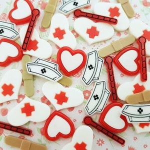 5/10 Assorted Medical Nursing Get Well Set Heart Plaster Thermometer Resin Flatback Cabochon Embellishment Decoden Craft Charm DIY UK