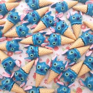 5/10 Cute Lilo Stitch Cartoon Ice Cream Flatback Resin Cabochon Embellishment Decoden Craft Card Bow Charm Jewellery DIY UK (Hook/NO Hook)