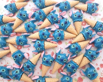 5/10 Cute Lilo Stitch Cartoon Ice Cream Flatback Resin Cabochon Embellishment Decoden Craft Card Bow Charm Jewellery DIY UK (Hook/NO Hook)