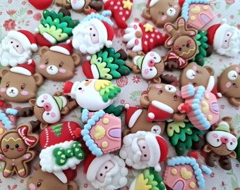 5/10 Assorted Cute Christmas Flatback Resin Cabochon Embellishment Decoden Craft Card Bow Charm DIY UK (NO Hook)