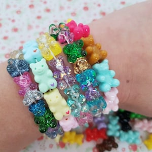 5/10/20 Assorted Bright Glitter Gummy Bear Resin BEADS Craft for Necklace Bracelet Pendant Jewellery Crafts DIY UK **Not Edible**