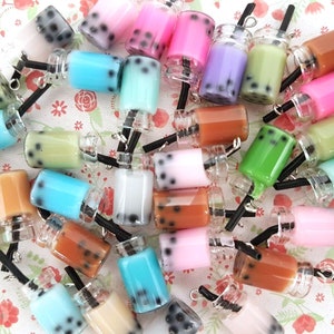 4/8/12 3D Assorted Milk Boba Bubble Tea Lover Kawaii Charms Jewellery Pendant Necklace Bracelet Earring Craft DIY UK (With Hook)