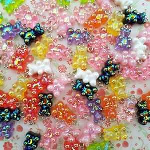 5/10 Assorted Small Bright AB Gummy Bear Resin Charm Pendants Earring Jewellery Crafts DIY UK (With Hook)**Not Edible**