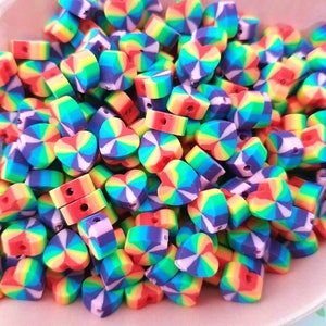 20/50/100pcs x 10mm Assorted Quality Colourful Rainbow Heart Polymer Clay Beads Stretchy Bracelet Jewellery Kids CRAFT UK *NOT Edible*