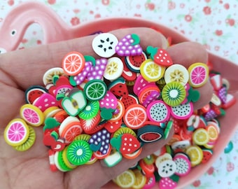 10/20g x 10mm Assorted Fruits Slices Fimo Polymer Clay Sprinkles Decoden Slime resin Nail Art CRAFT UK *NOT Edible*