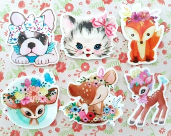 Cute Animal Fox Dog Cat Deer Fawn Planar Resin Flatback Embellishment Cabochon Craft Decoden Scrapbooking Hair Bow Charms DIY UK