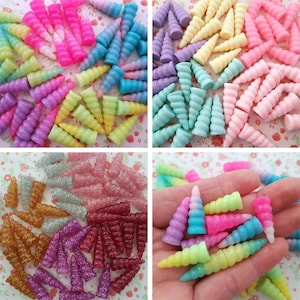 5/10 Assorted Glitter Pastel 3D Unicorn Horn Resin for Charm Pendants Earring Jewellery Crafts DIY UK **NOT Edible**(No Hook)