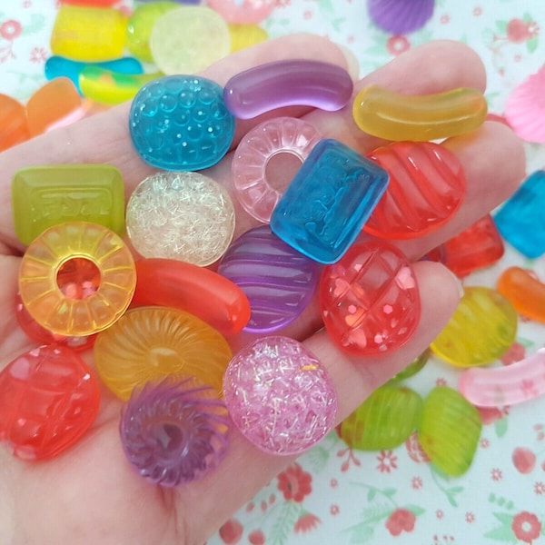 5/10 Assortiment Mignon Transparent Gelée Sweet Candy Resin Flatback Kawaii Décodé Cabochon Poupée Embellissement Artisanat Royaume-Uni ***NON COMESTIBLE***