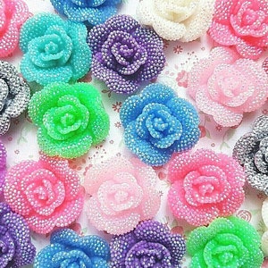 2/5 Assorted 34mm Faux Rhinestones AB Sparkly Rose Flower Resin Flatback Cabochon Decoden Crafts Jewellery Hair Bow DIY UK
