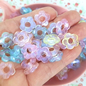 10/20/50 Assorted Kawaii Clear Pastel Shimmer AB Flower Shape Acrylic Beads for Necklaces Bracelets Jewellery Making DIY UK