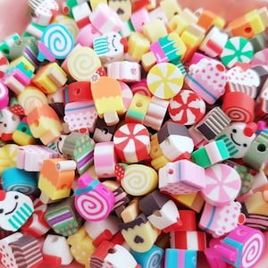 20/50/100 Assorted Quality Sweet Treat Candy Cake Ice Cream Polymer Clay Beads Stretchy Bracelet Jewellery Kids CRAFT UK *NOT Edible*