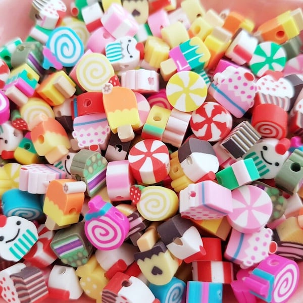 20/50/100 qualité assortie gâterie sucrée gâteau de bonbons crème glacée perles d'argile polymère bracelet extensible bijoux enfants CRAFT UK * non comestible *