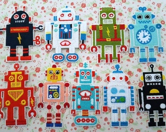 1 x Robots Niñas Niños Niños Niños Bordado Parche Coser On / Hierro en parche Insignia Aplique DIY Motivo Costura Aplique Ropa Insignia.
