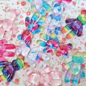 2/4 Large Pastel Sparkly Ombre Rainbow Teddy Bear Flatback Resin Embellishment Crafts Decoden Cabochon Charm DIY UK