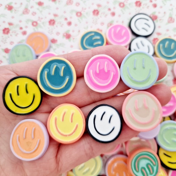 5/10 Cute Happy Smiley Face Emoji Flatback Resin Cabochon Decoden Craft Card Bow Charm Jewellery DIY UK (No Hook)