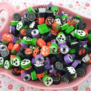 20/50/100pcs x 10mm Quality Cute Halloween Ghost Monster Pumpkins Mix Polymer Clay Beads Stretchy Bracelet Jewellery Kids CRAFT UK