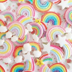 10.05.20 Verschiedene süße Glitter Pastell helle Regenbogen Sternschnuppe Harz Flatback Cabochon Handwerk Decoden Bogen Charme Schmuck DIY UK