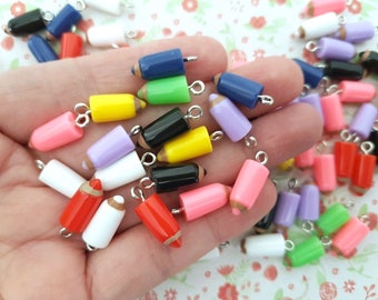 5/10 Assorted Cute Colour Pencil Resin Charms Craft Pendants Earring Neclace Jewellery (With Hook) UK