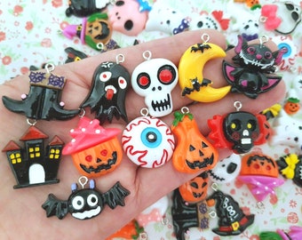 5/10 Assorted HALLOWEEN Ghost Skull Pumpkin Owl Witch Bat Flatback Resin Cabochon Decoden Craft Card Bow Charm Jewellery DIY UK