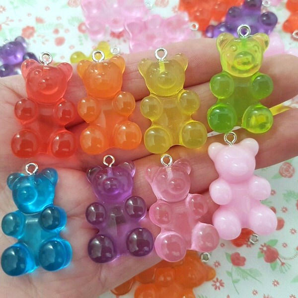 2/4/6 Large Jelly Gummy Bear Sweet Flatback Resin Charm Crafts Decoden Cabochon Jewellery Pendant DIY UK *Non Edible* (With Hook)