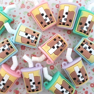 2/4/8 Assorted Large 3D Double Sided BOBA Bubble Tea PVC Silicone Charms Craft Pendants Keyring Bag Jewellery UK