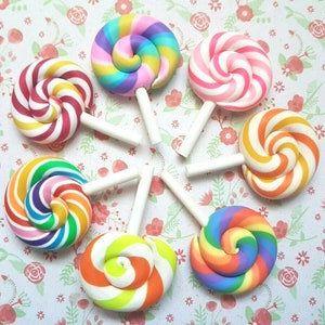 2/4 Quality Rainbow Swirly Candy Lollipop Sweet Polymer Clay Embellishment Decoden Cabochon Crafts Charm DIY UK *NOT Edible*