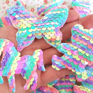 3/6 Pastel Regenboog Pailletten Teddybeer Eenhoorn Vlinder Bunny Gewatteerde Applique Versieringen Craft Haarelastiekje Kaart Topper Hoofdband DIY