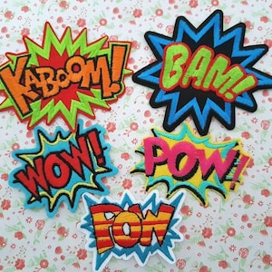 1 x Wow POW BAM Kaboom Comic Words Embroidered Patch Sew On/Iron On Patch Badge Applique DIY Motif Sewing Clothing Badge.