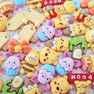 10/20 Winnie Pooh Bear Theme Flatback Resin Cabochon Embellishment Decoden Craft Card Bow Charm Jewellery DIY UK