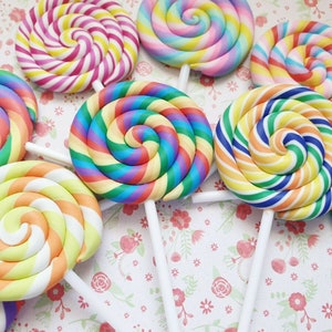 1/2 Jumbo Swirly Candy Lollipop Polymer Clay Charm Embellishment Cabochon Crafts DIY ***NOT EDIBLE***