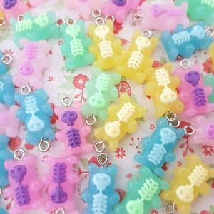 5/10 Assorted Small Jelly Pastel Skeleton Gummy Bear Resin Charm Pendants Earring Jewellery Crafts DIY UK (Hook/No Hook)**NOT Edible**