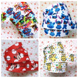 22/25mm (7/8" 1") CARTOON Character Theme Kids Stitch Pudsey Pony Minnie Grosgrain Ribbon Craft Dummy Clip Hair Bow Cake Dog Collar UK
