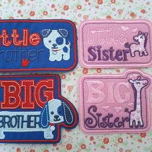 1 x Little Big Bother Sister Embroidered Patch Sew On/Iron On Patch Badge Applique DIY Motif Sewing Clothing Badge.